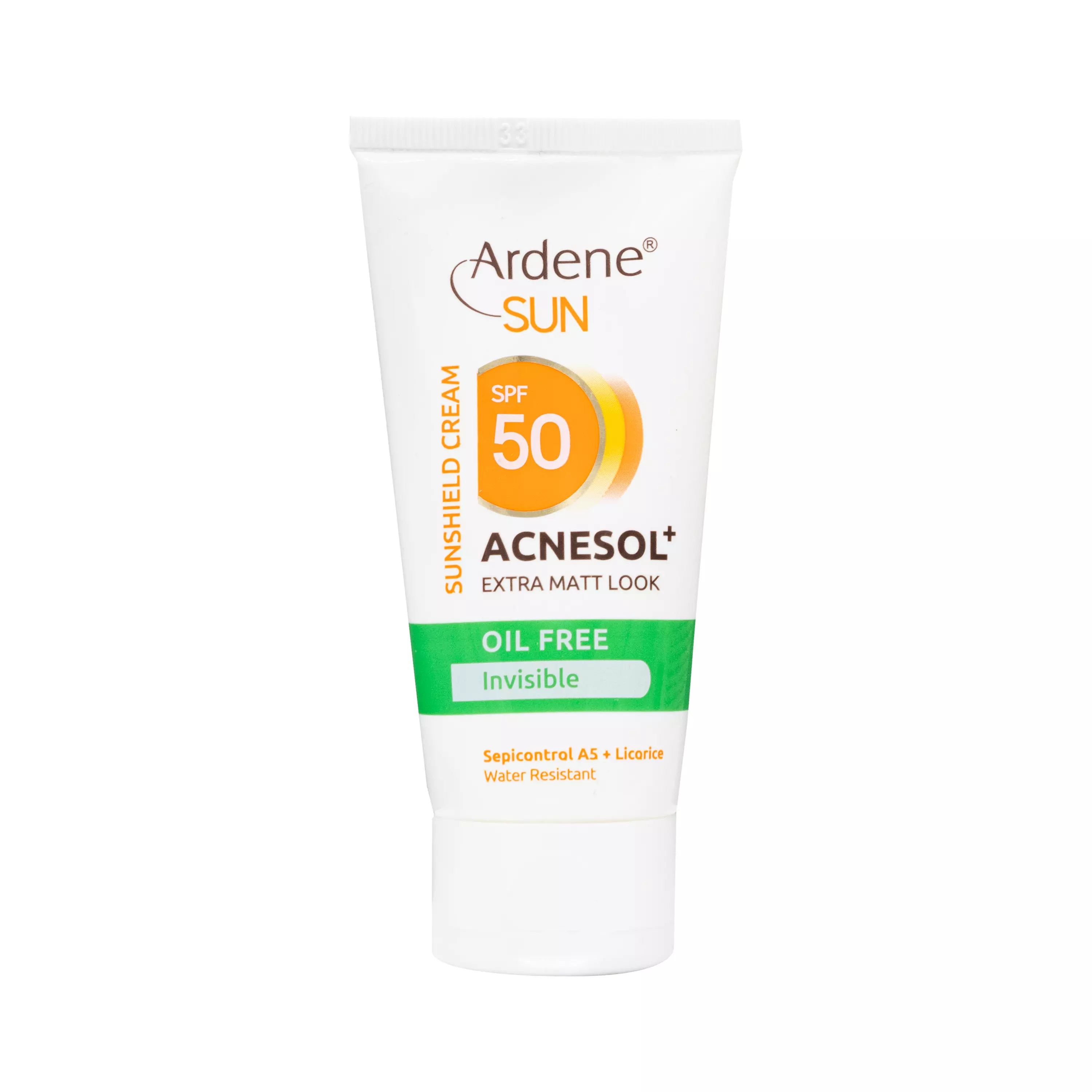 کرم ضد آفتاب SPF50 مات کننده فاقد چربی بدون رنگ 50 گرمی آردن سان